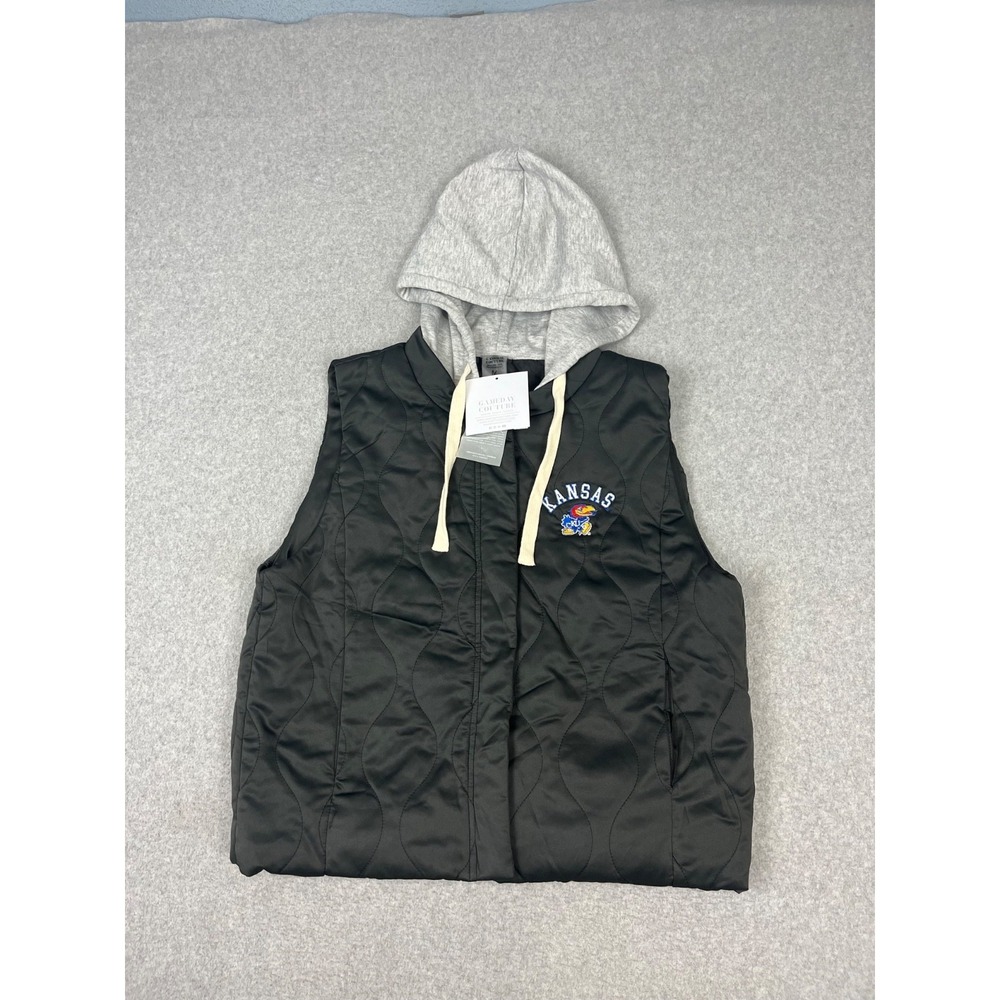 University Of Kansas Jayhawks Jacket‎ Vest Womens M Black Full Zip Hooded
